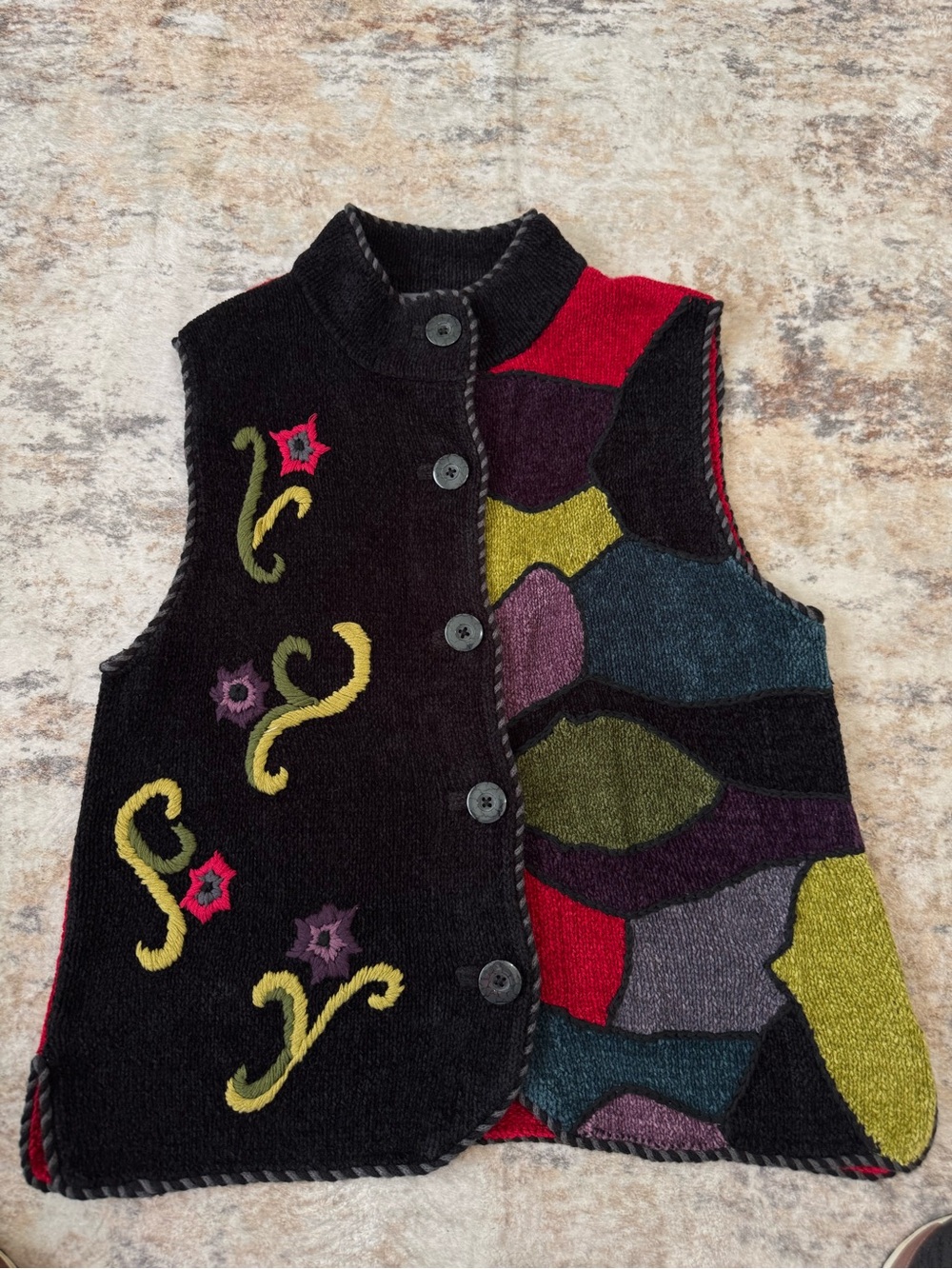 Vintage Lisa Nichols Patchwork Knit Vest Whimsigoth Folk Art Boho Wearable